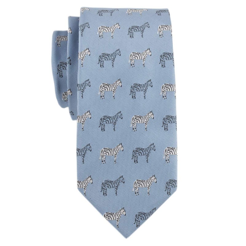 Secdtie Big Boy Blue Silk Cravat Novelty Tie Zebra Casual Ribbed Necktie Neckwear Holiday Gifts for Men - Image 2